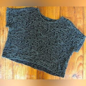 Eileen Fisher Petite Boxy Cut Black/Brown/Metallic Silver Cap Sleeve Sweater